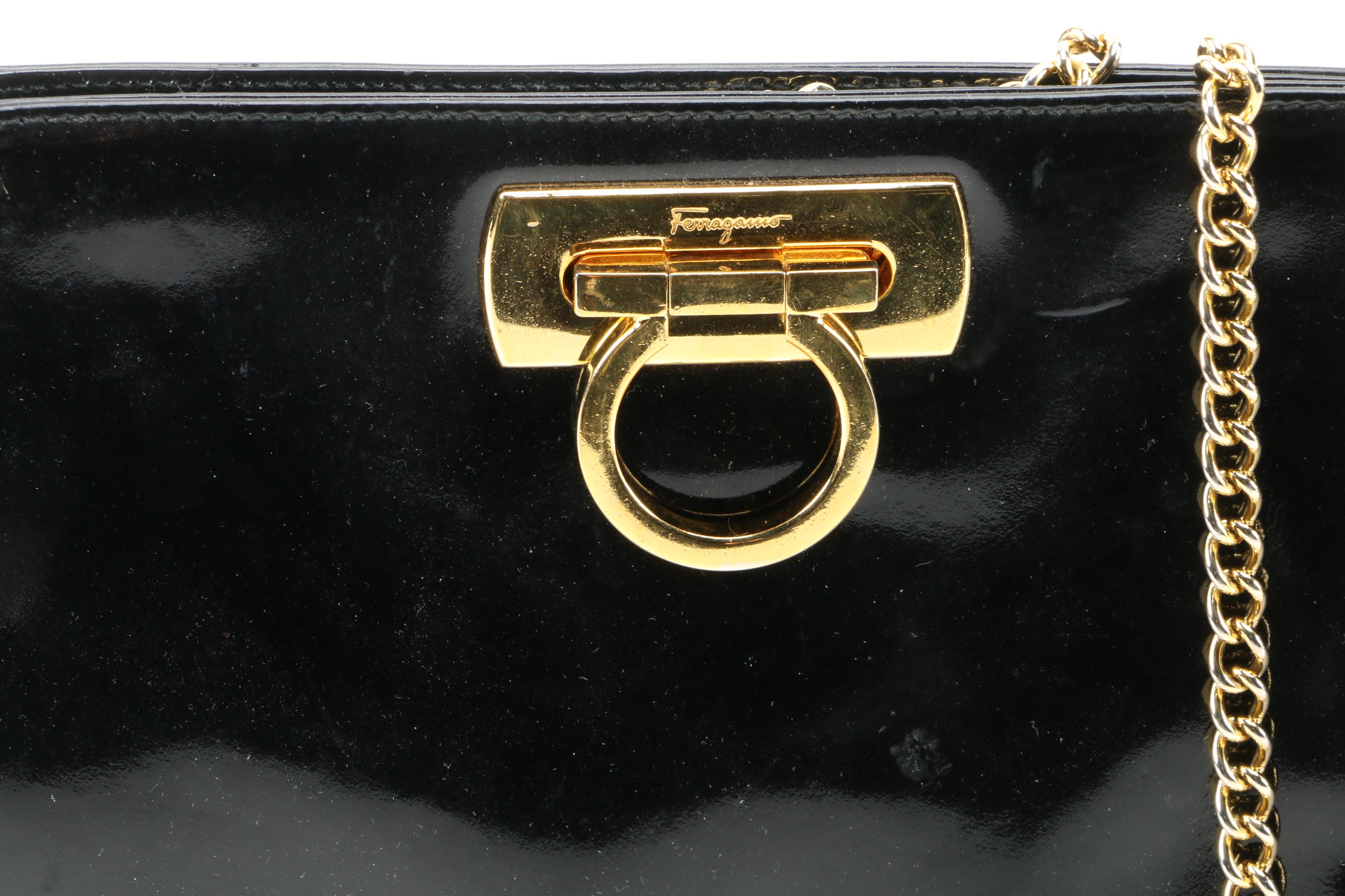 Salvatore Ferragamo Black Patent Leather Shoulder Bag, Vintage
