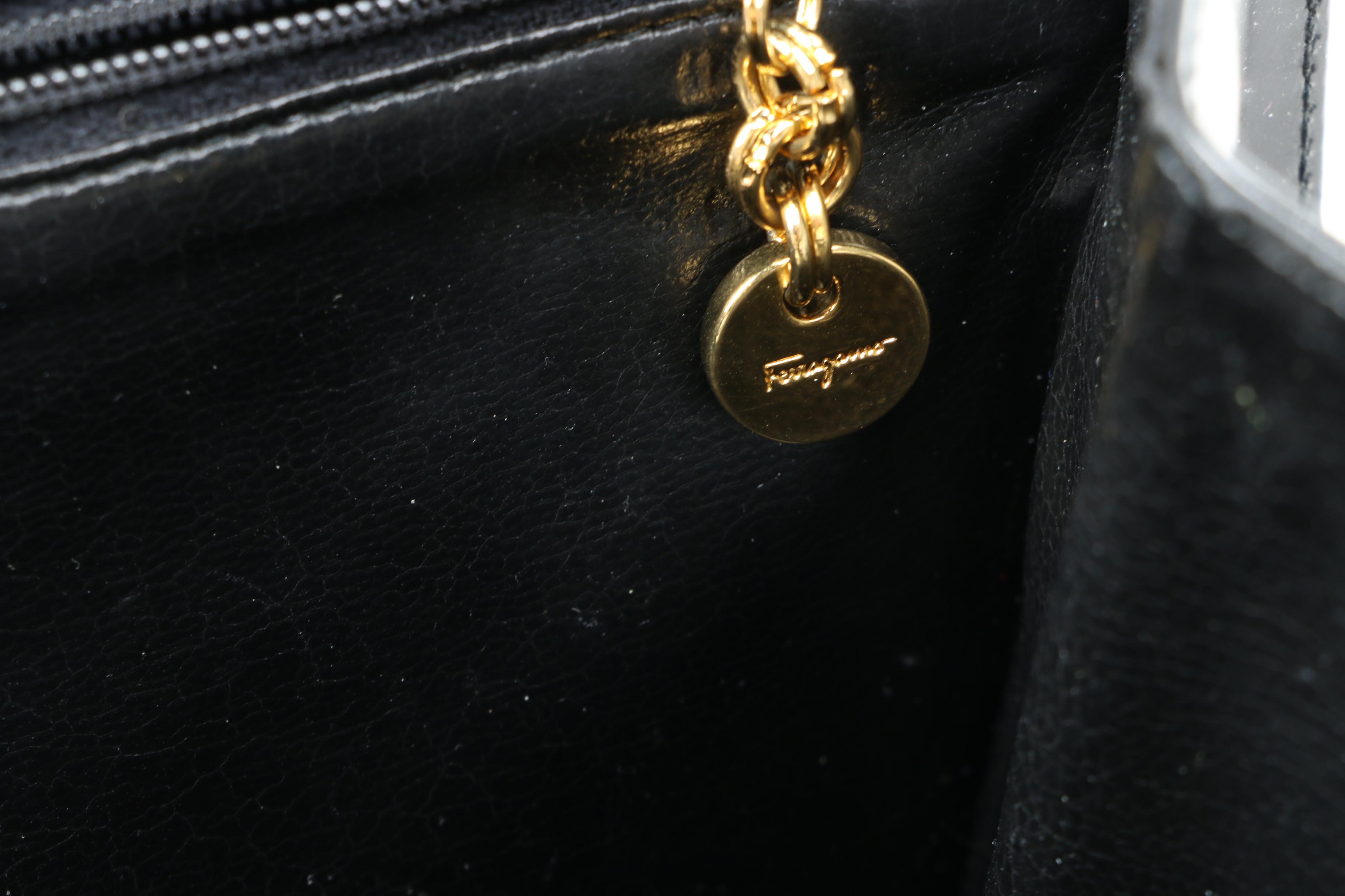 Salvatore Ferragamo Black Patent Leather Shoulder Bag, Vintage