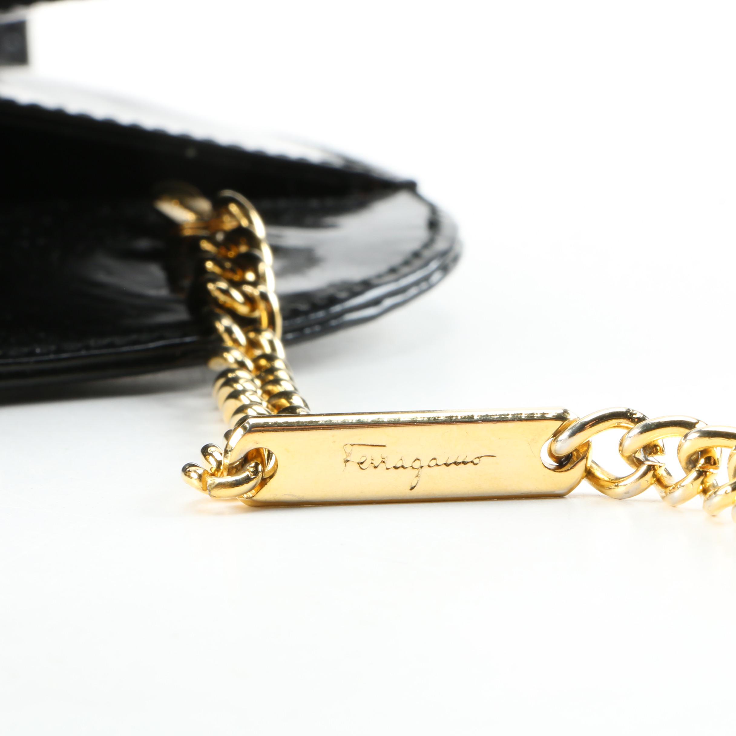 Salvatore Ferragamo Black Patent Leather Shoulder Bag, Vintage