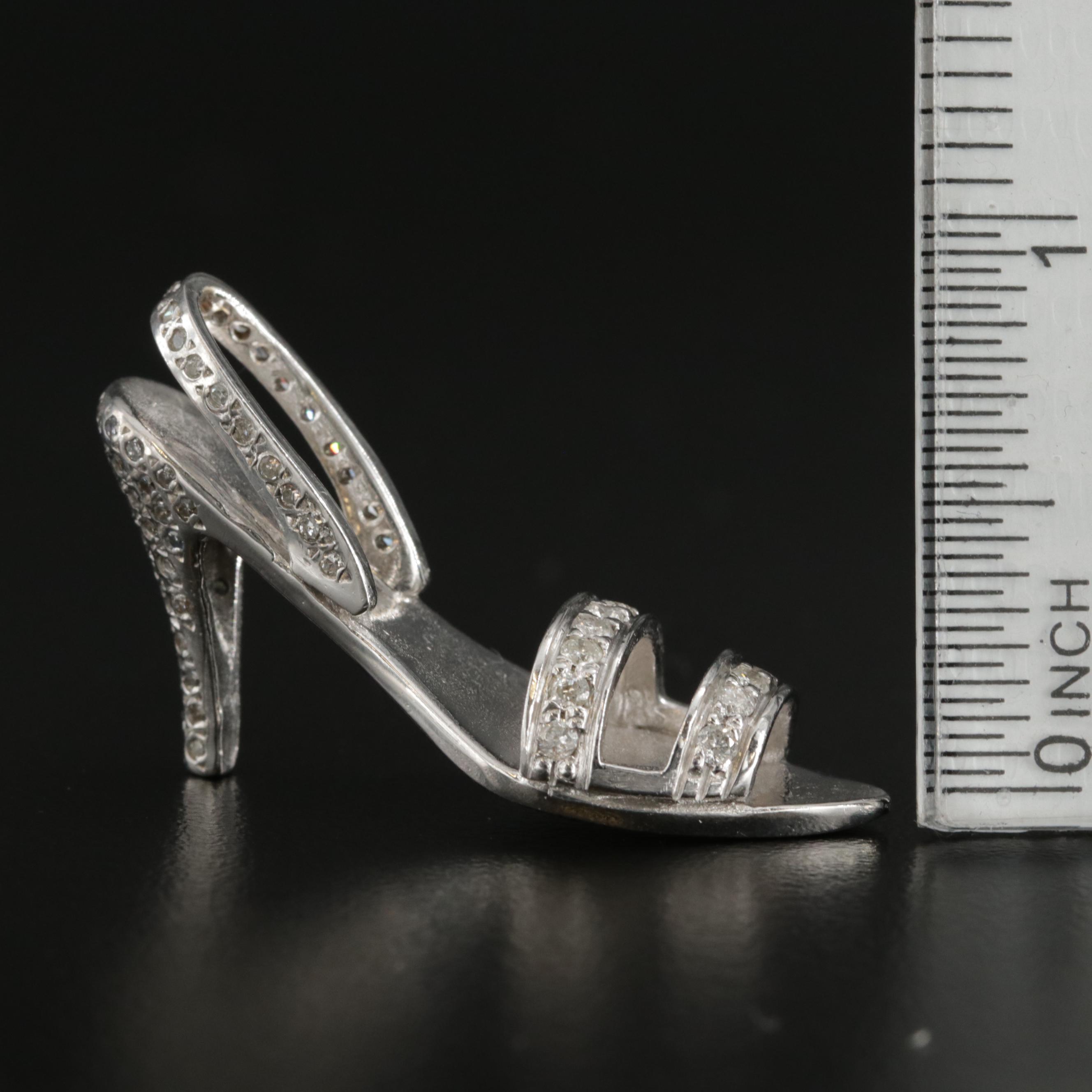 14K White Gold Diamond High Heel Slipper Pendant