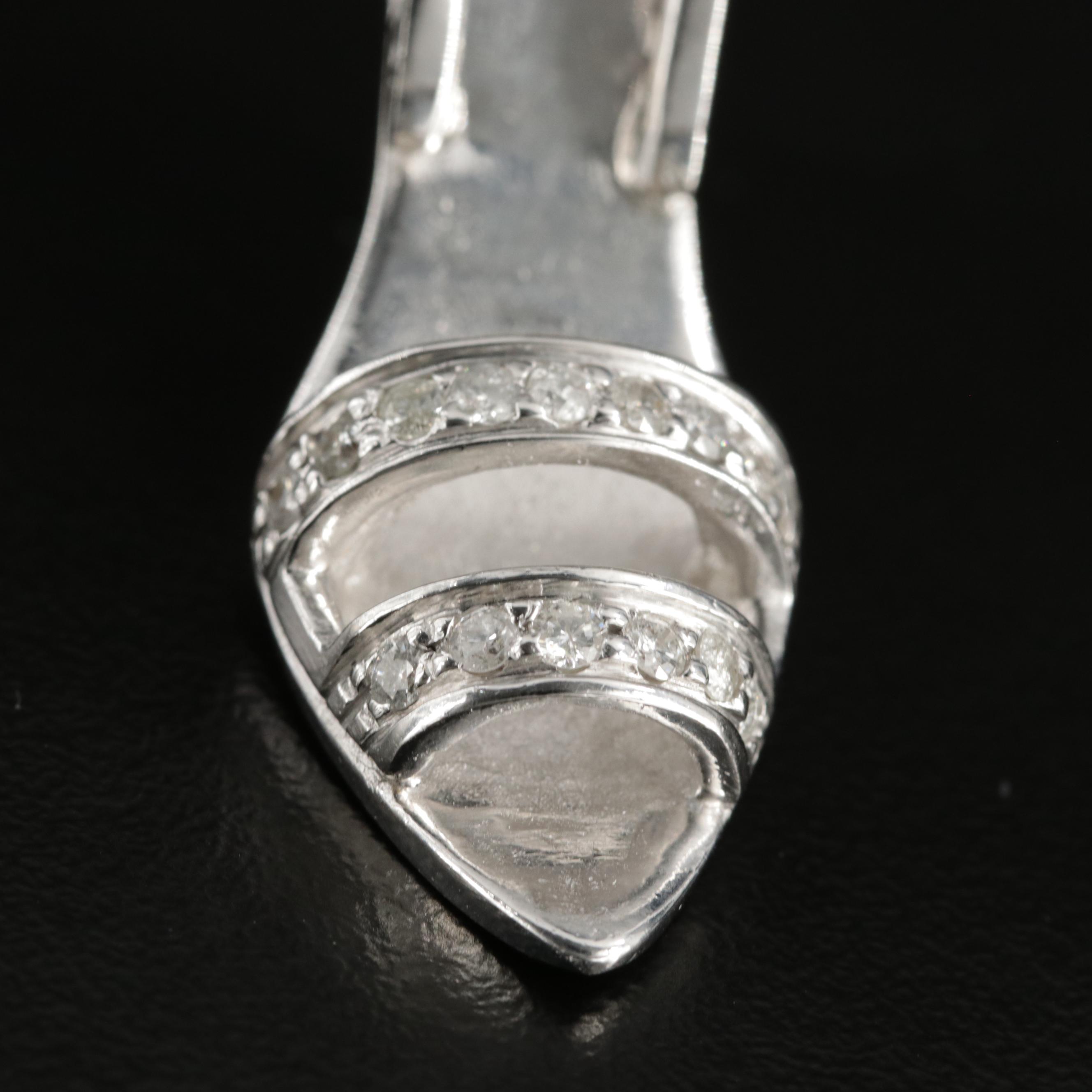 14K White Gold Diamond High Heel Slipper Pendant