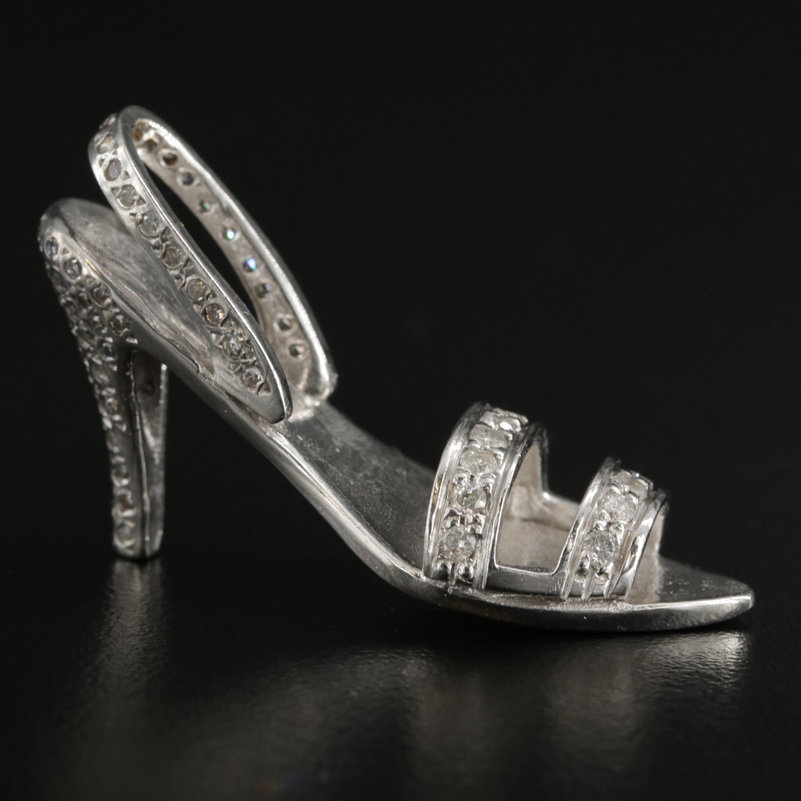 14K White Gold Diamond High Heel Slipper Pendant