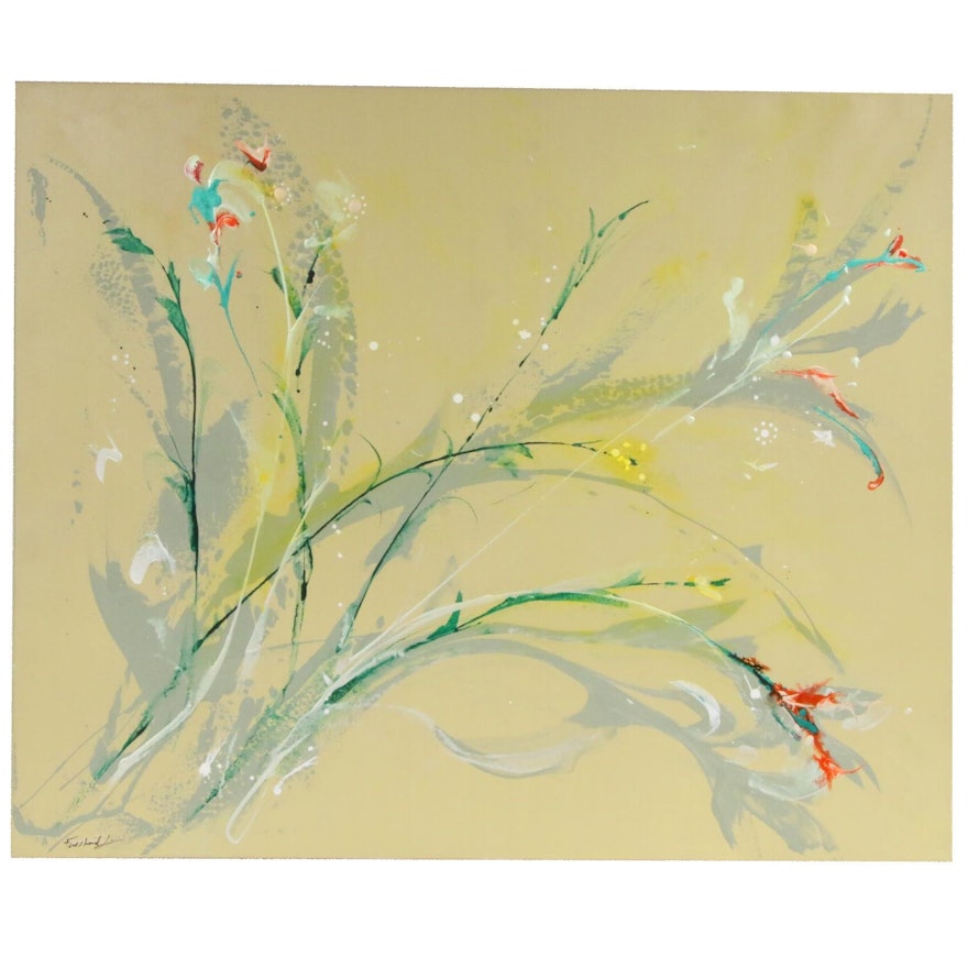 Farshad Lanjani Abstract Floral Acrylic Painting