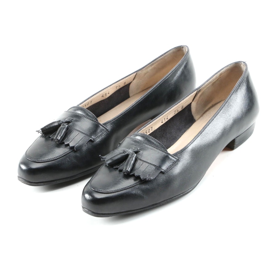 Salvatore Ferragamo Black Leather Loafers with Tassels