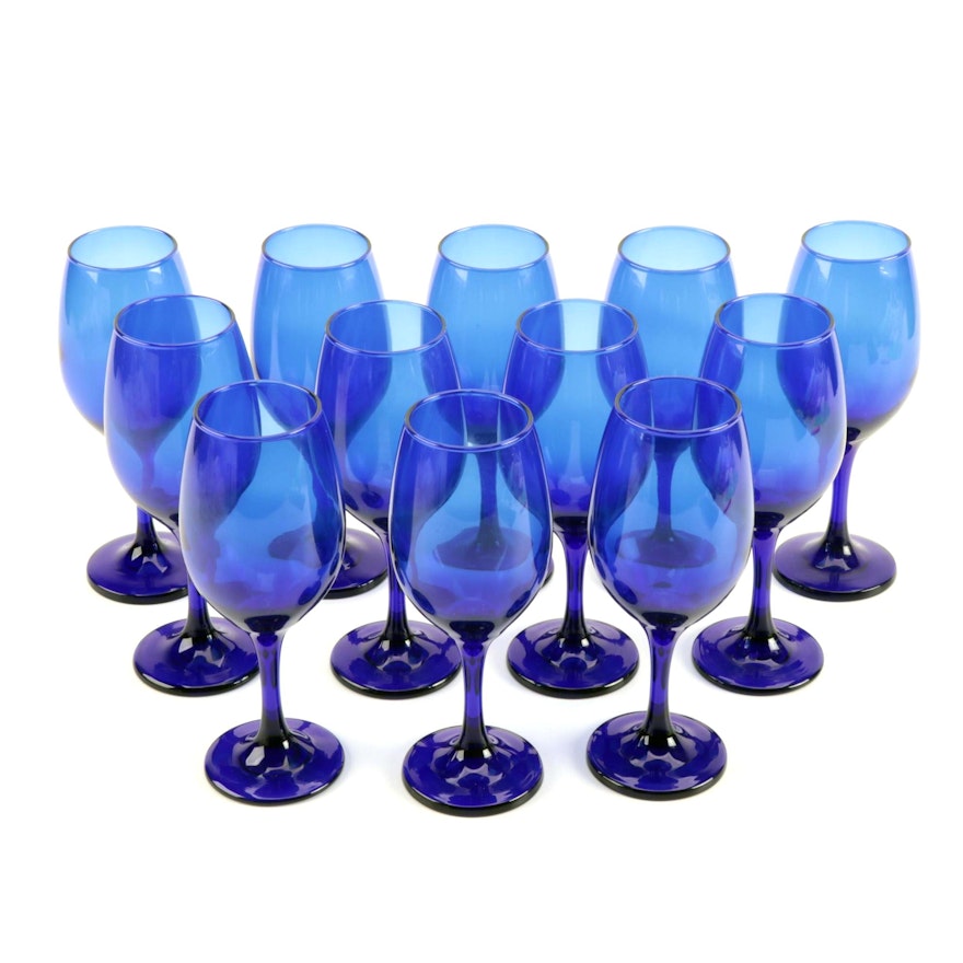 Cobalt Blue White Wine Glasses, Set of Twelve