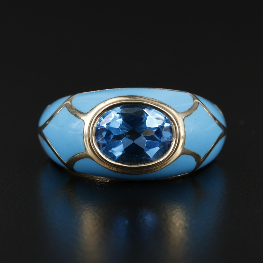 10K Yellow Gold Topaz and Enamel Ring