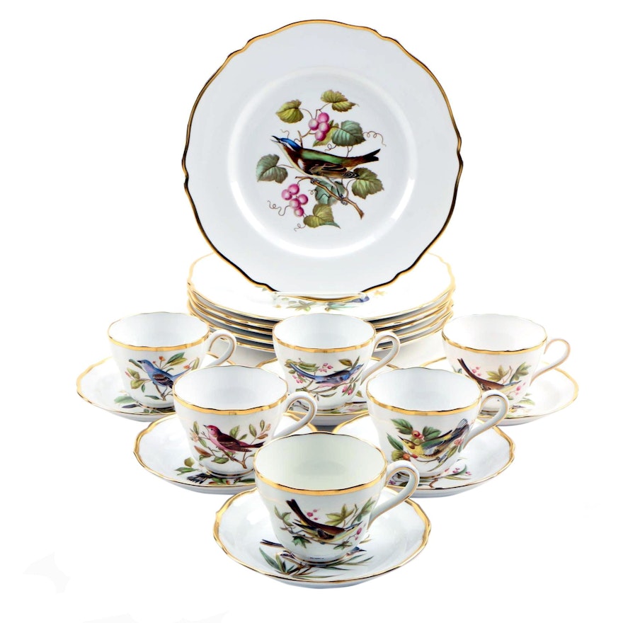 Spode "Audubon Birds" Bone China Dinner Plates, Cups and Saucers for Six