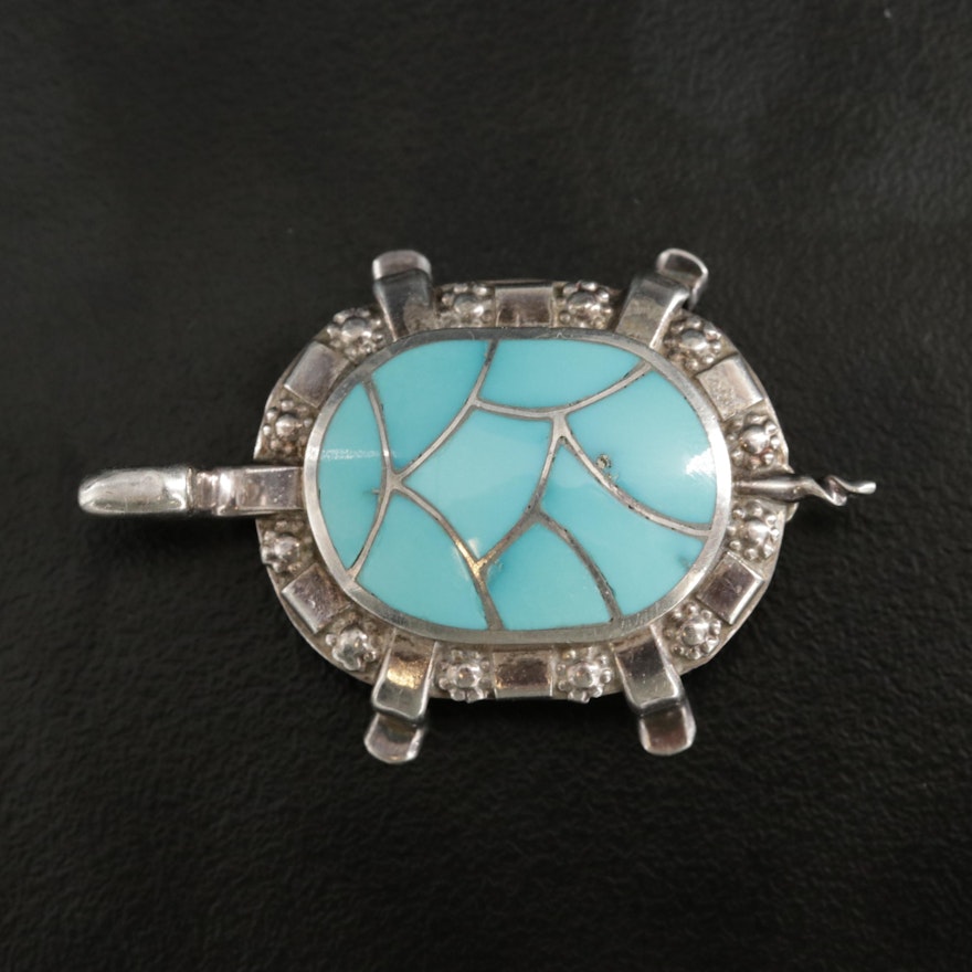 Chadd Zuni Sterling Silver Turquoise Turtle Brooch