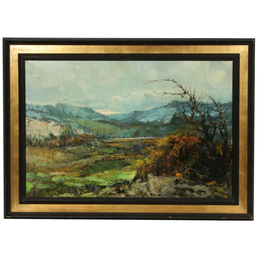 Mountain Landscape Impasto Oil Painting, Mid-20th Century