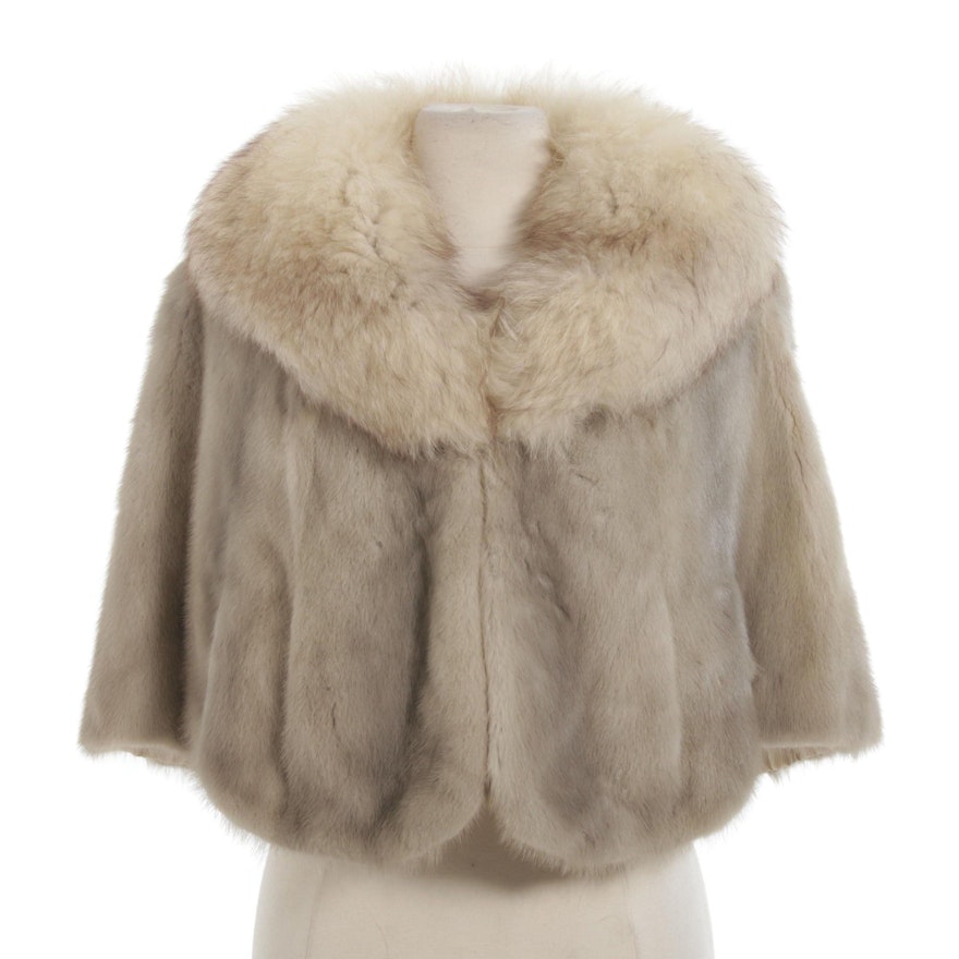 Mink Fur Stole with Fox Fur Collar from Lazarus, Mid-20th Century