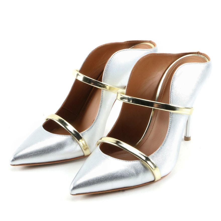 Malone Souliers Maureen Two-Tone Metallic Leather High Heel Mules