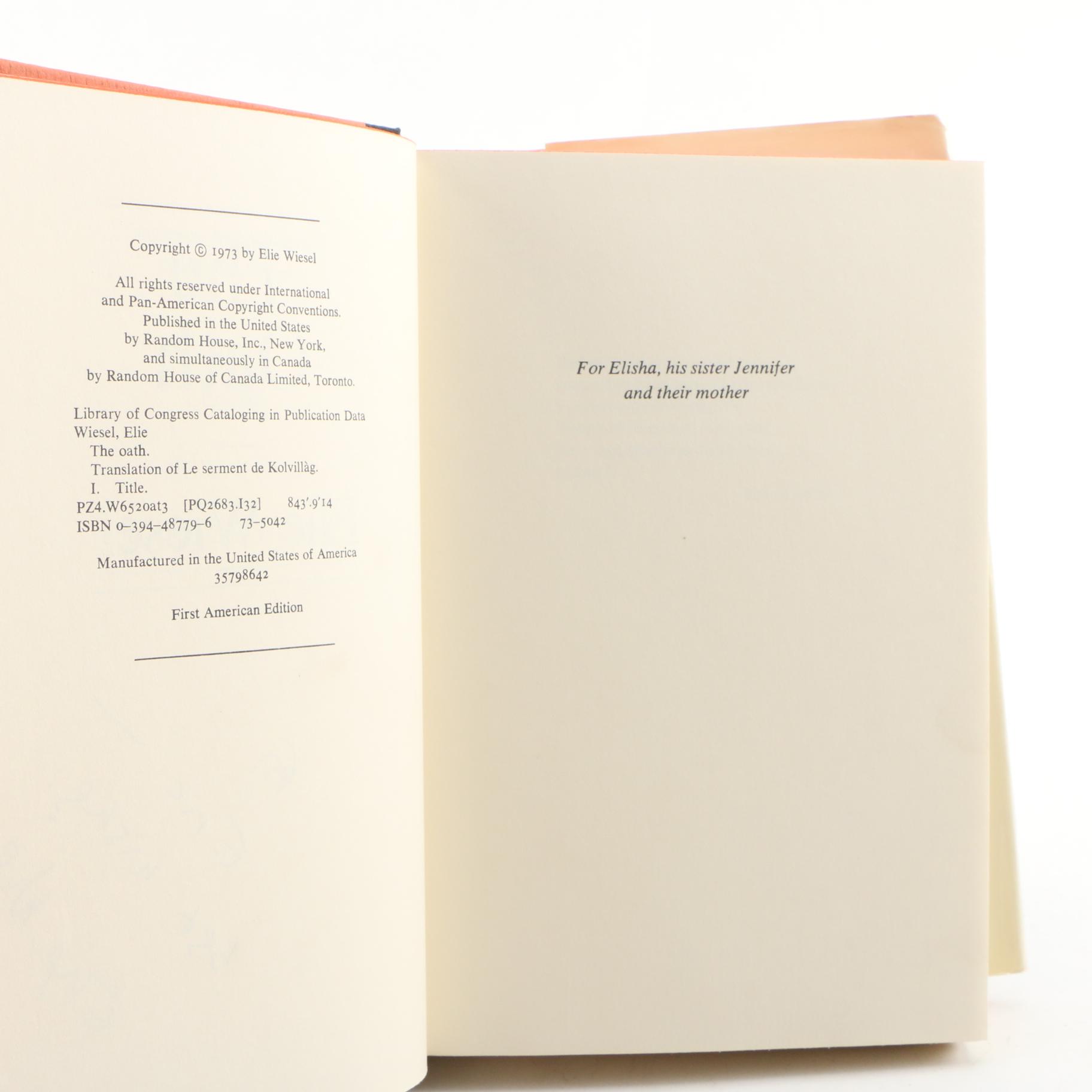 Elie Wiesel Signed Books "The Fifth Son", "The Oath" and "A Beggar in Jerusalem"