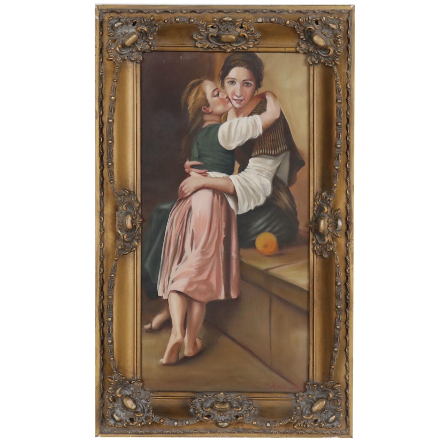 Genre Scene Oil Painting of Mother and Daughter