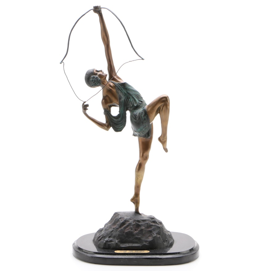 Art Deco Style Patinated Metal Statue After Pierre LeFaguays "Diane the Archer"