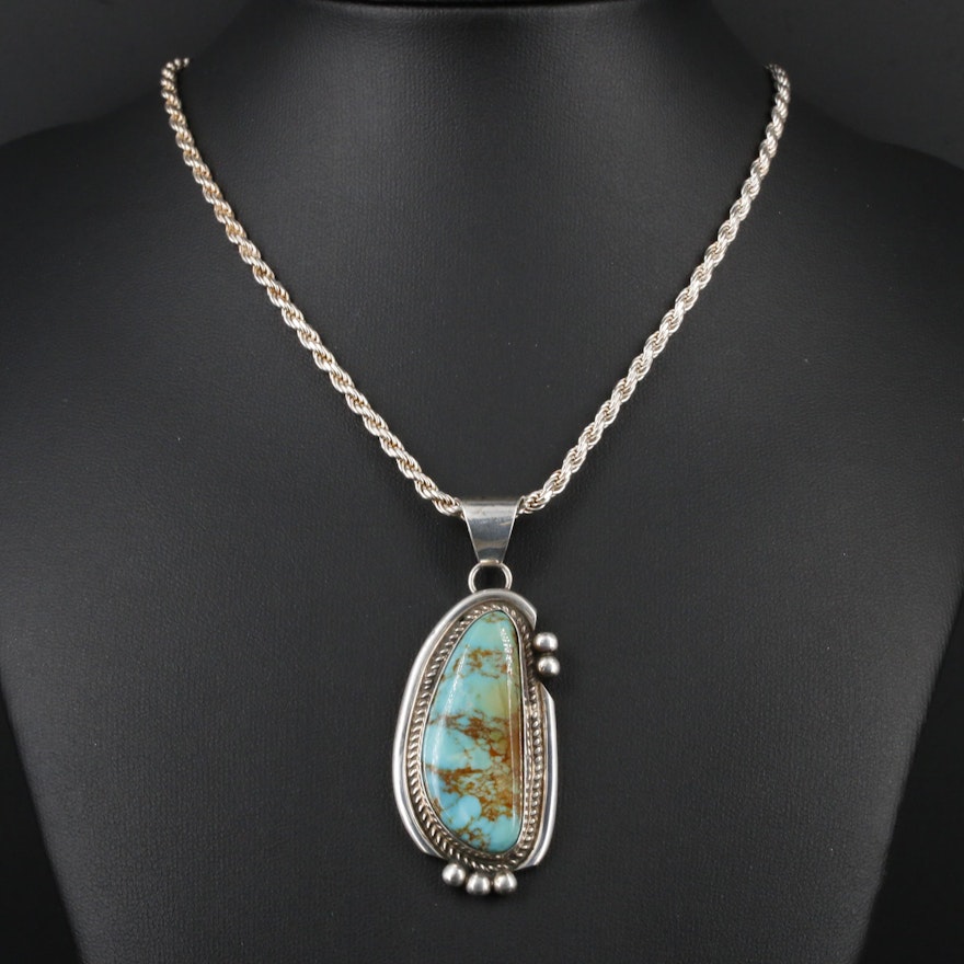 H. Spencer Navajo Diné Sterling Silver Turquoise Pendant Necklace