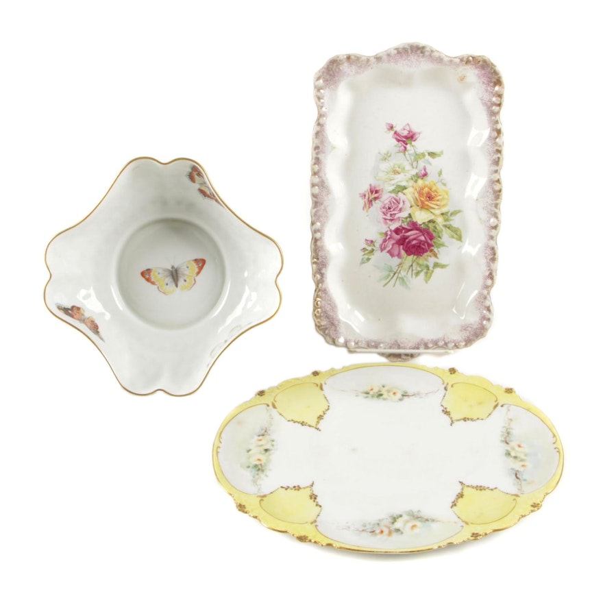 L. Bernardaud & Co. "Butterfly" Limoges Porcelain Bowl and Other Ceramic Trays