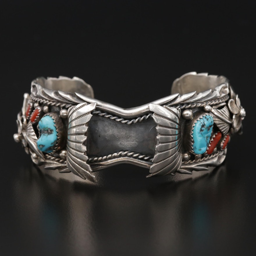 Geneva Apachito Navajo Diné Sterling Silver Turquoise Watch Cuff Bracelet