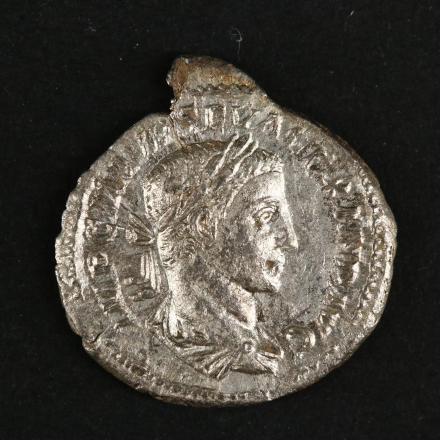 Ancient Roman Imperial AR Denarius of Severus Alexander, ca. 224 A.D.