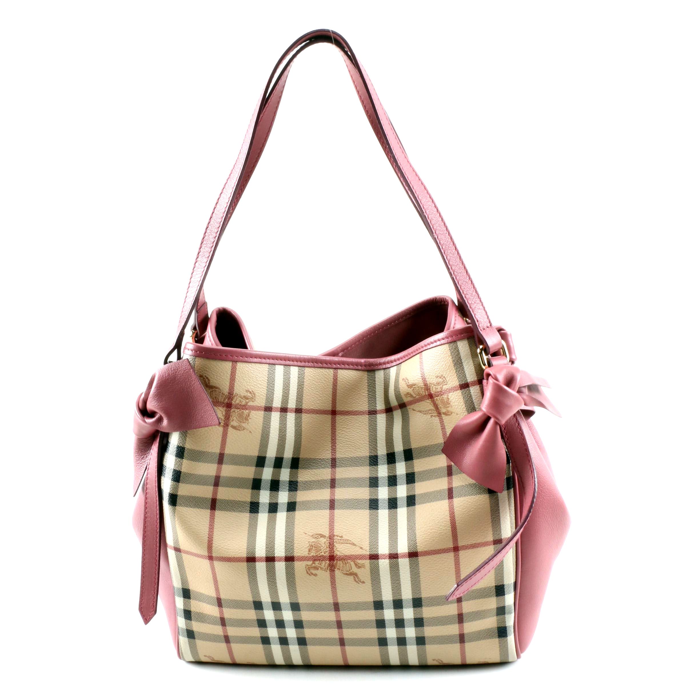 Burberry Canterbury "Haymarket" Coated Canvas and Pink Leather Shoulder Tote