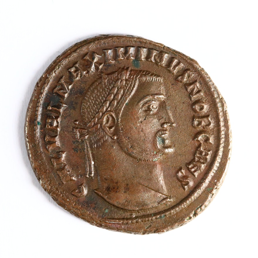 Ancient Roman Imperial AE Follis Coin of Maximinus II, ca. 308 A.D.