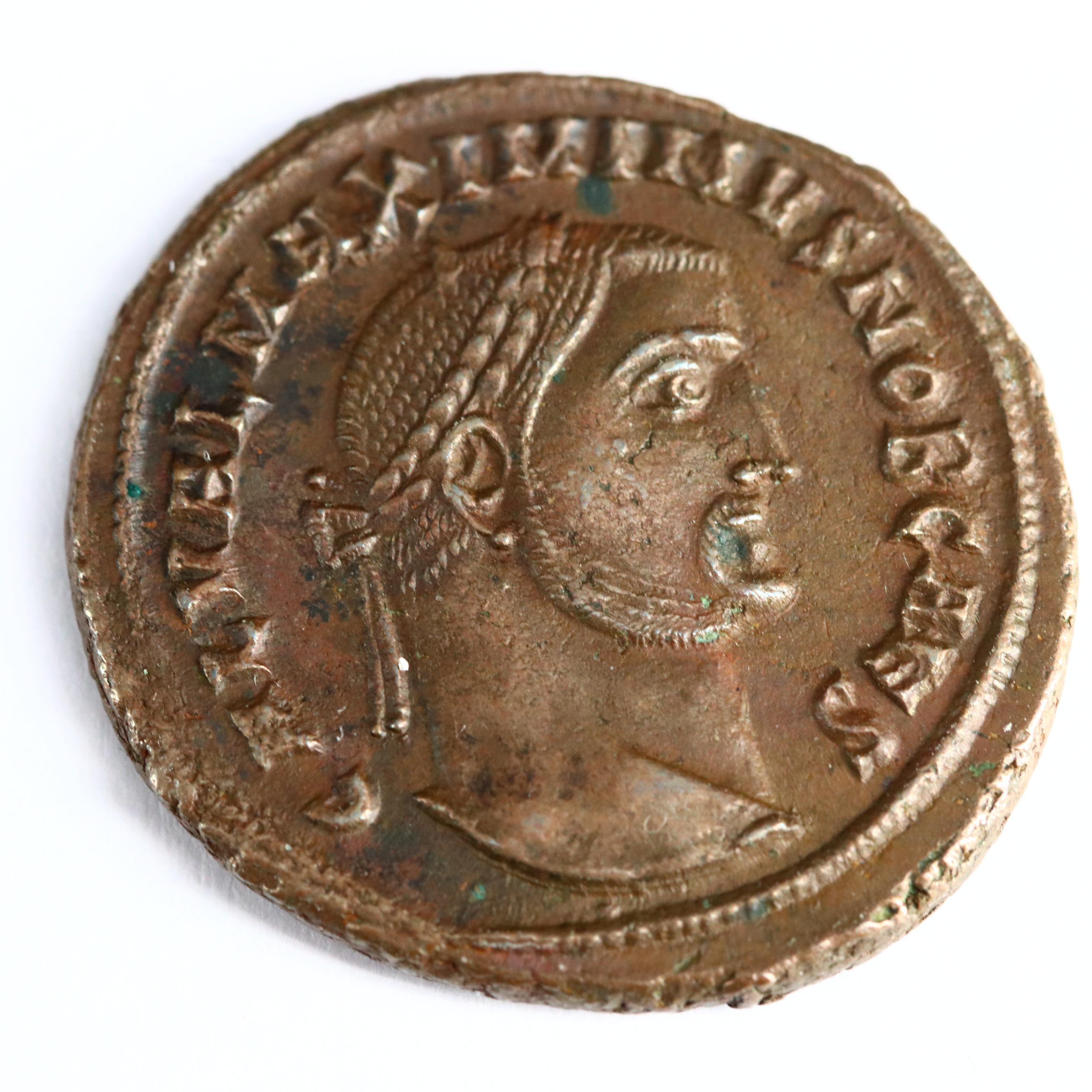 Ancient Roman Imperial AE Follis Coin of Maximinus II, ca. 308 A.D.