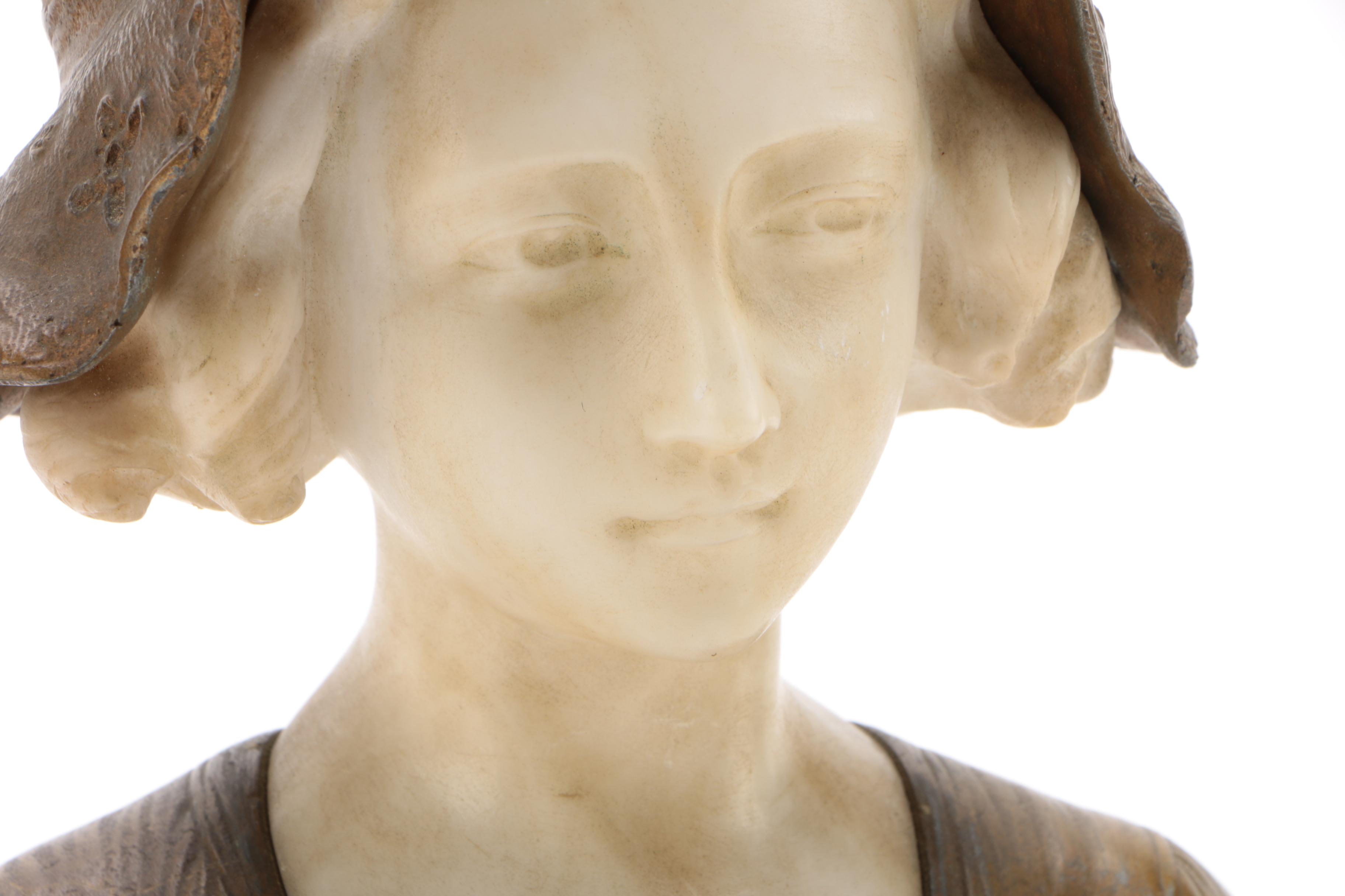 Art Deco Gilt Metal and Marble Female Bust after Affortunato Gory