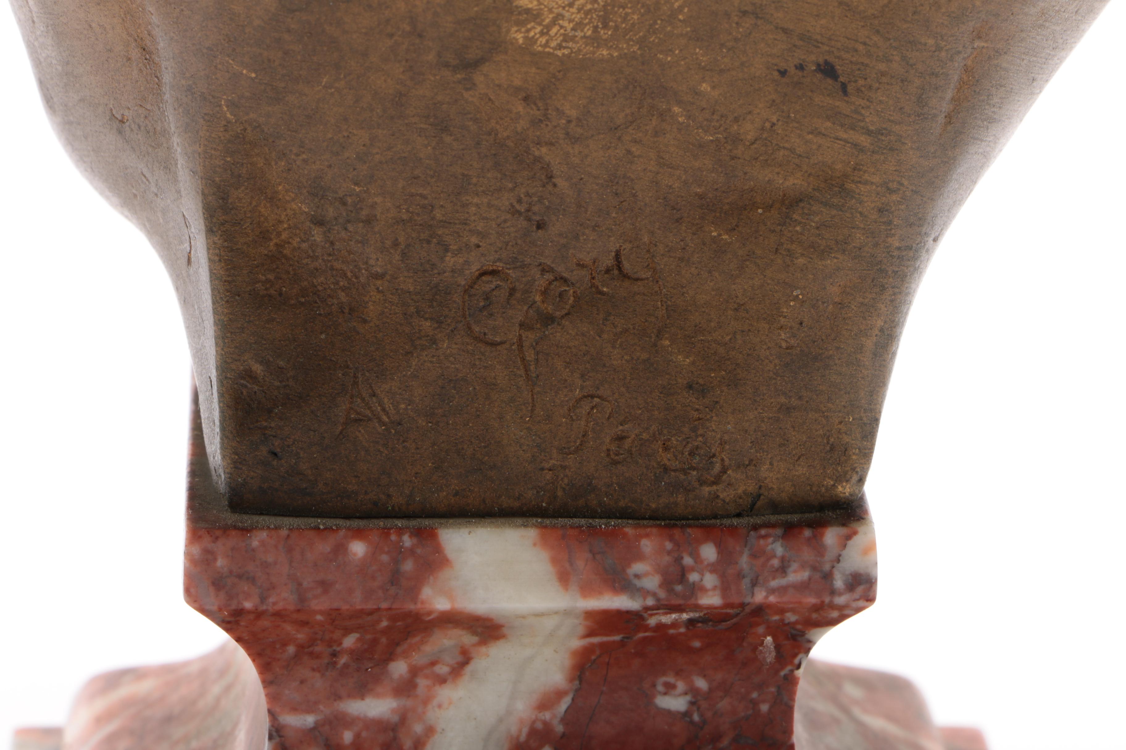 Art Deco Gilt Metal and Marble Female Bust after Affortunato Gory