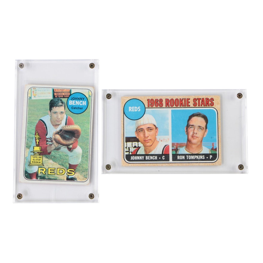 Johnny Bench Cincinnati Reds Rookie and 1969 Topps Baseball Cards