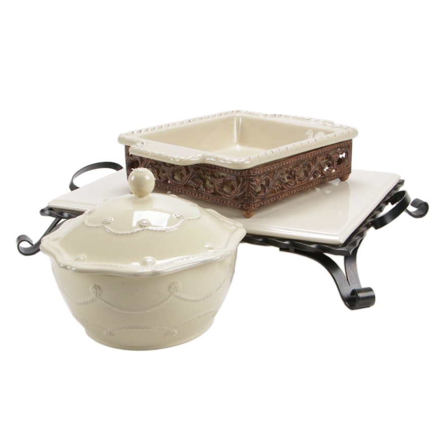 Southern Living at Home Footed Trivet with Baker and Lidded Bowl