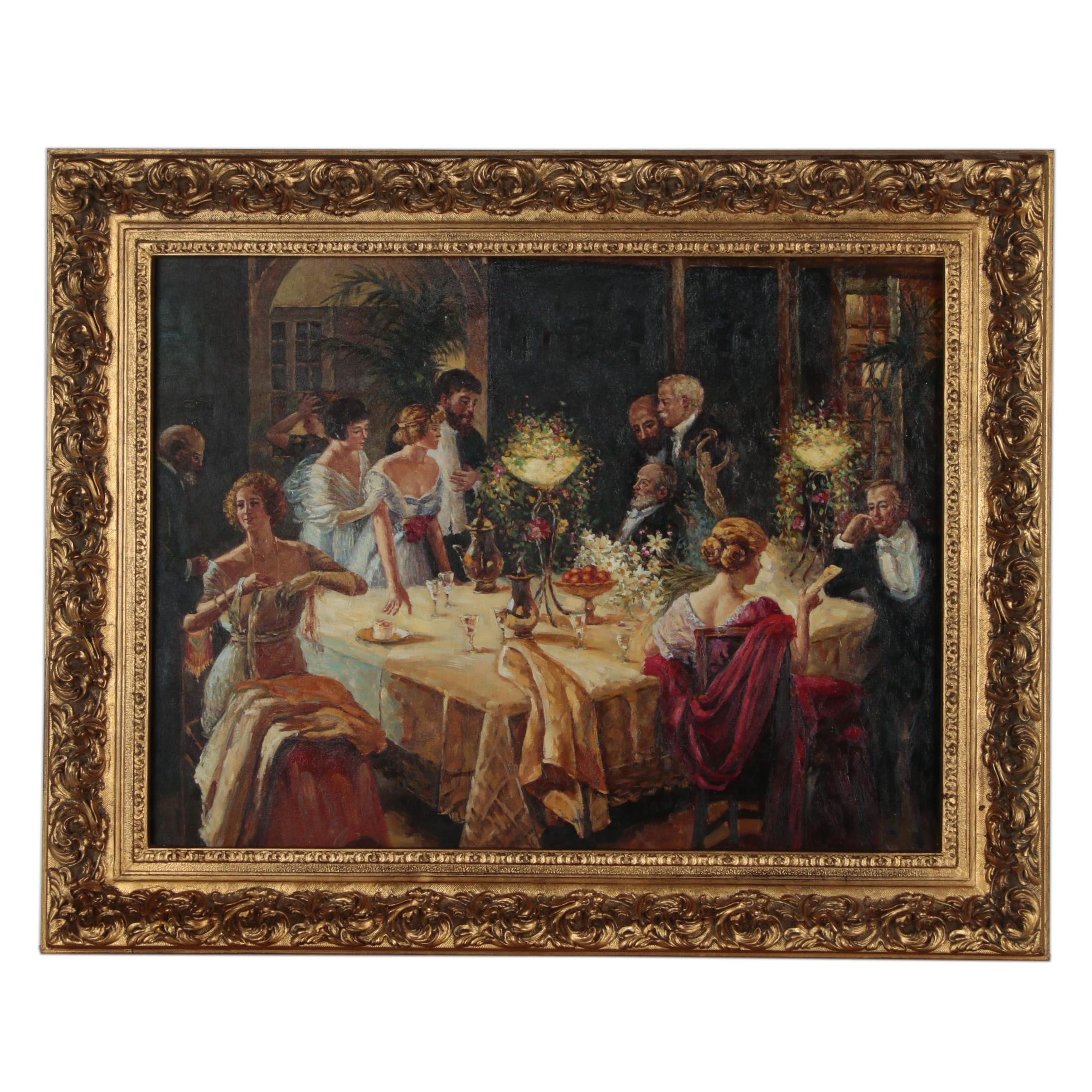 Oil Painting after Jules-Alexandre Grün "The End of Dinner"