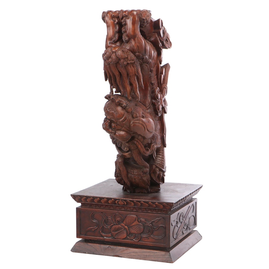 Chinese Guardian Lion Wooden Architectural Element