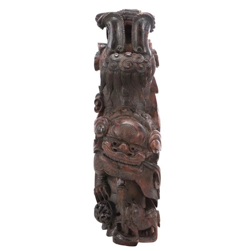 Chinese Guardian Lion Hardwood Architectural Element