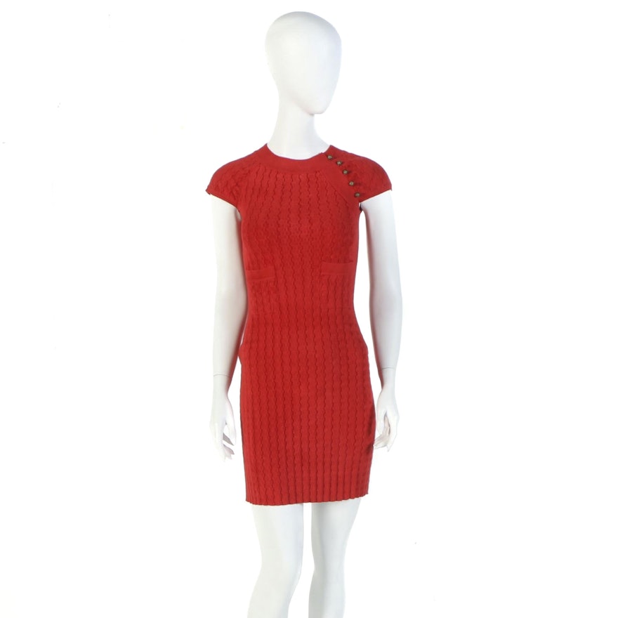 Chanel Red Velour Knit Cap Sleeve Dress from the 2010 Paris-Shanghai Collection