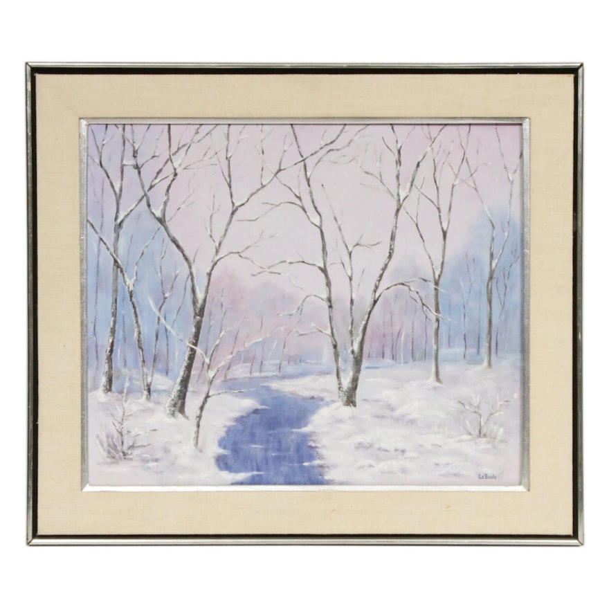 LaBuda Oil Painting of Winter Creek Landscape, Late 20th Century