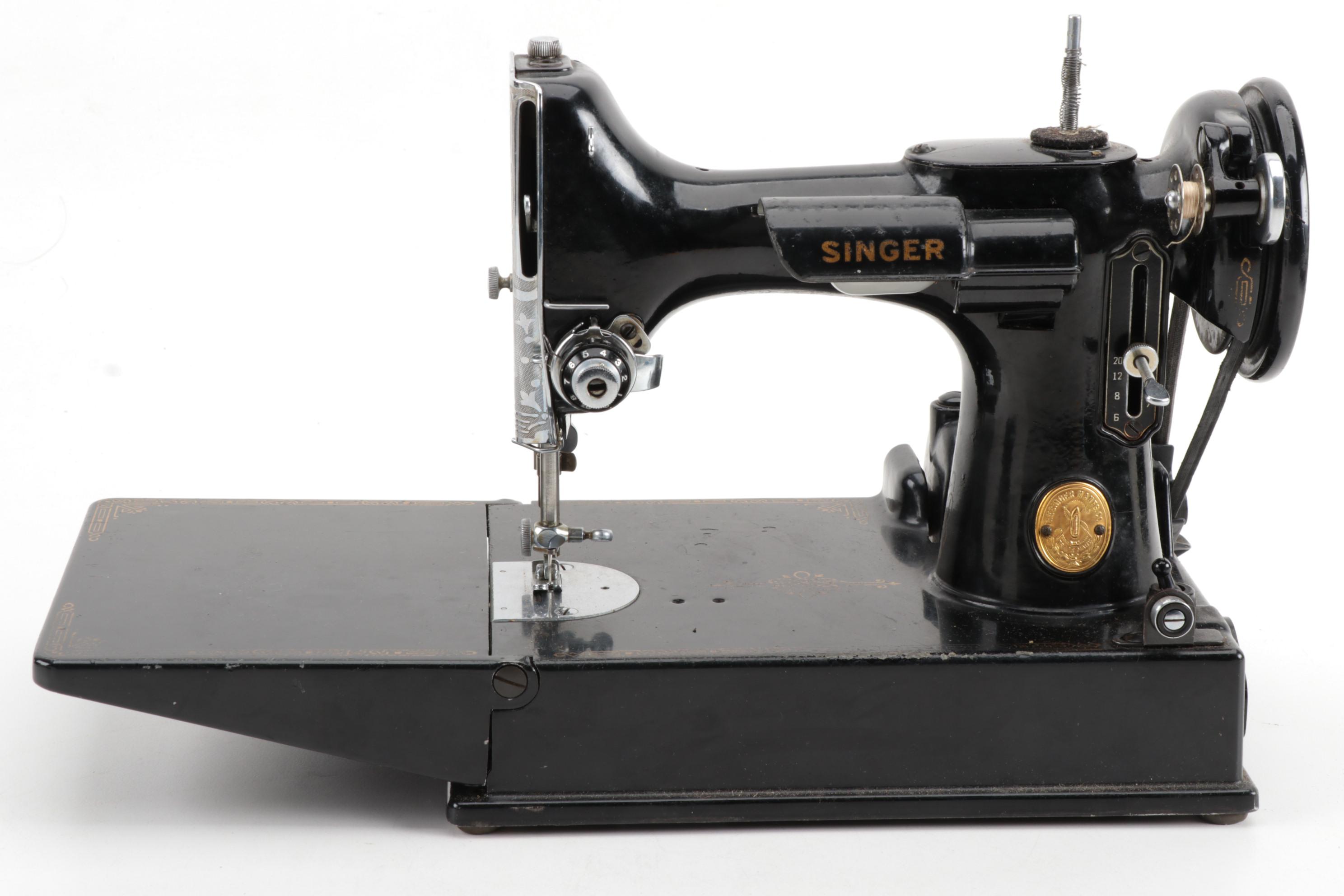 Singer Featherweight 221 Electric Sewing Machine With Case and Attachments, 1946