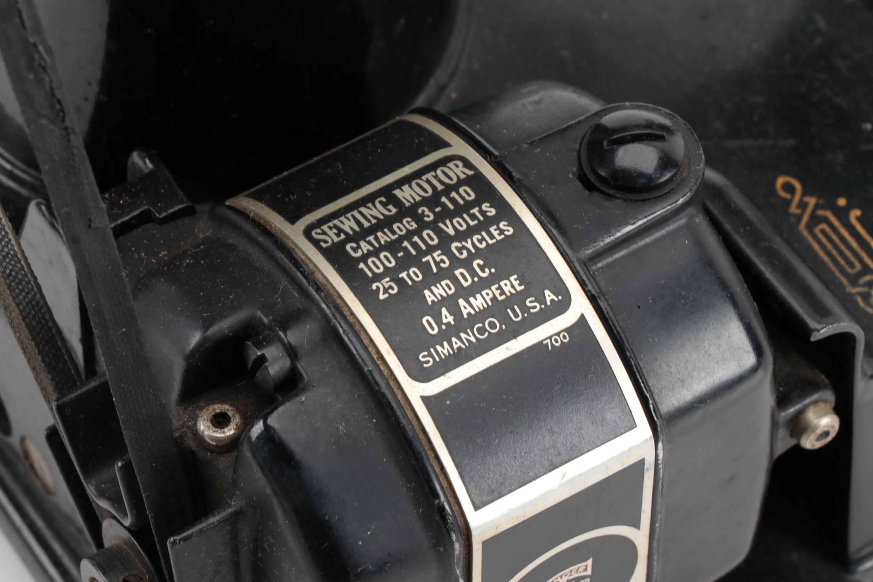 Singer Featherweight 221 Electric Sewing Machine With Case and Attachments, 1946