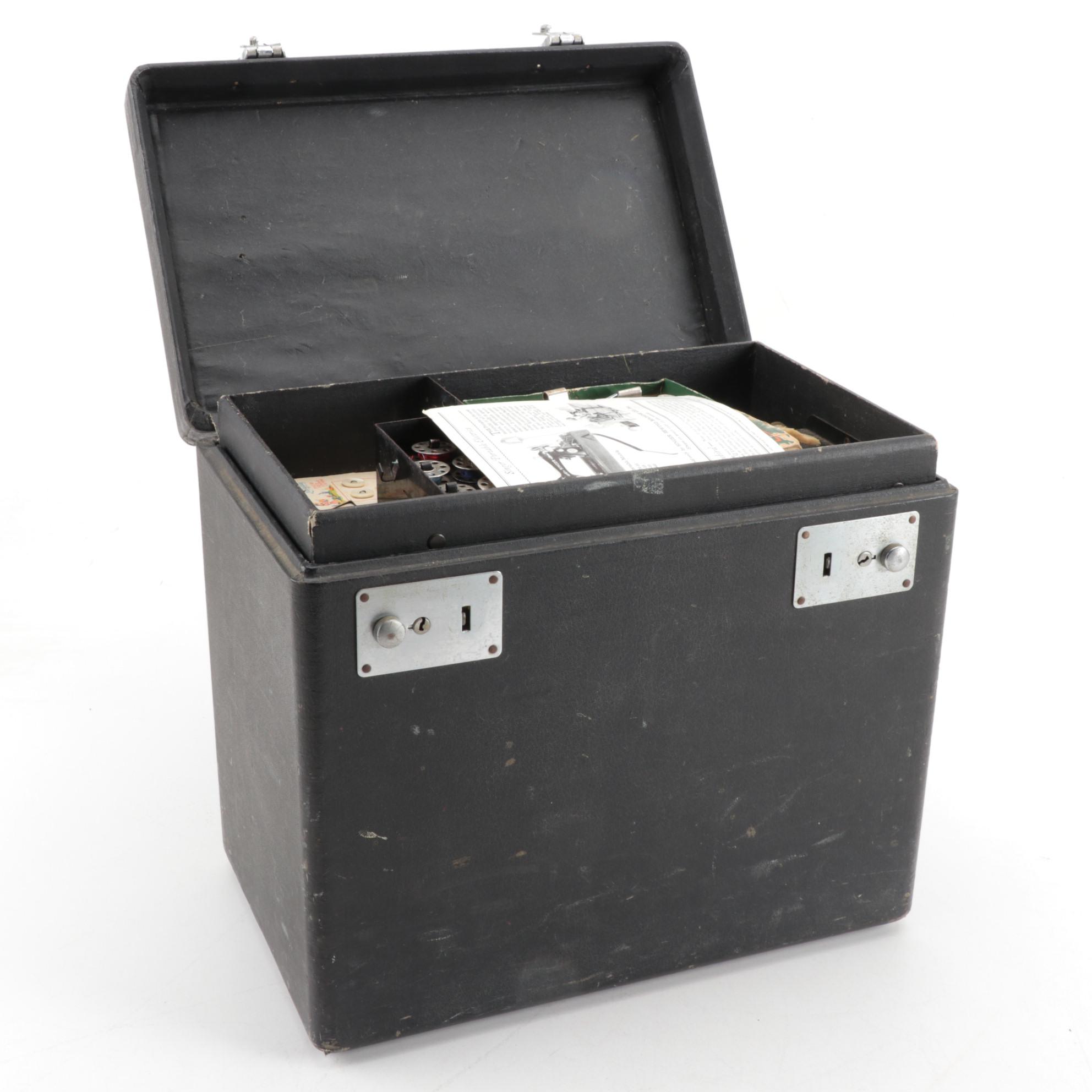 Singer Featherweight 221 Electric Sewing Machine With Case and Attachments, 1946