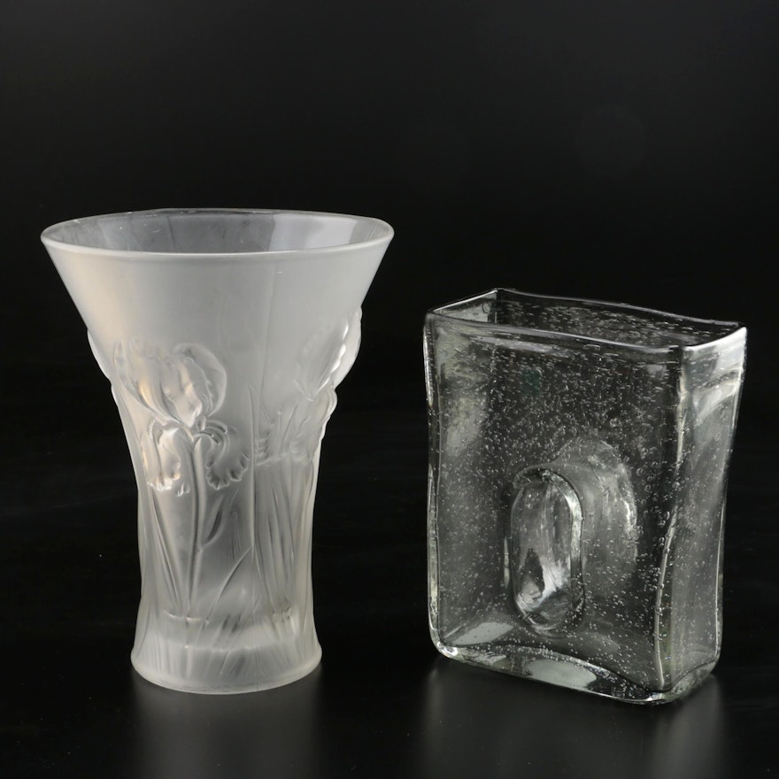 Chive Bliss Square Bubble Glass and Frosted Trumpet Vase, Contemporary