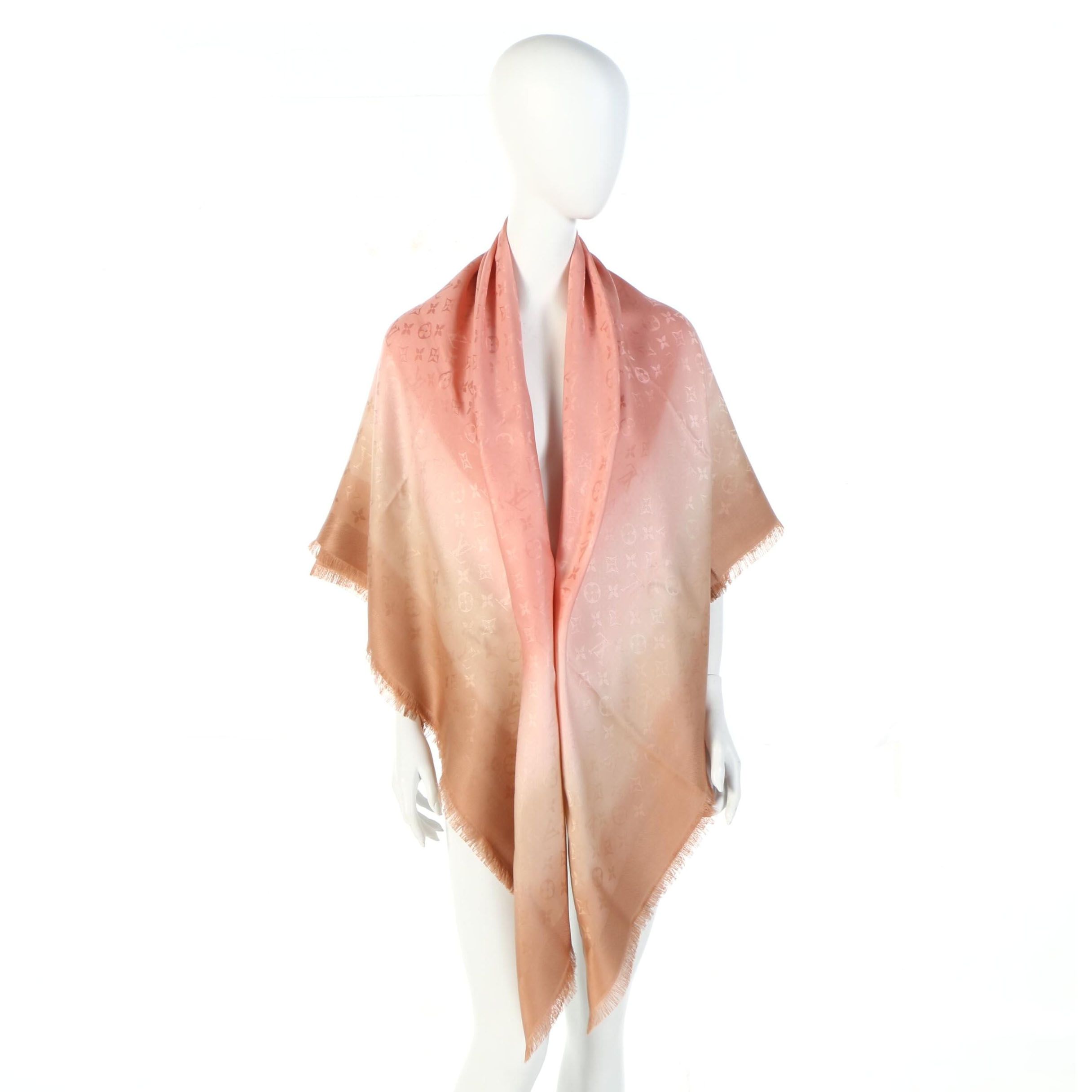 Louis Vuitton Silk and Wool Ombré Monogram Shawl with Box Signed by Susan Lucci