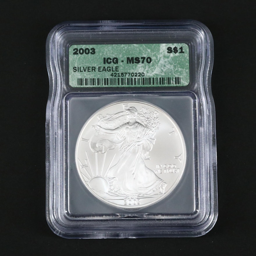 ICG Graded MS70 2003 One Dollar U.S. Silver Eagle