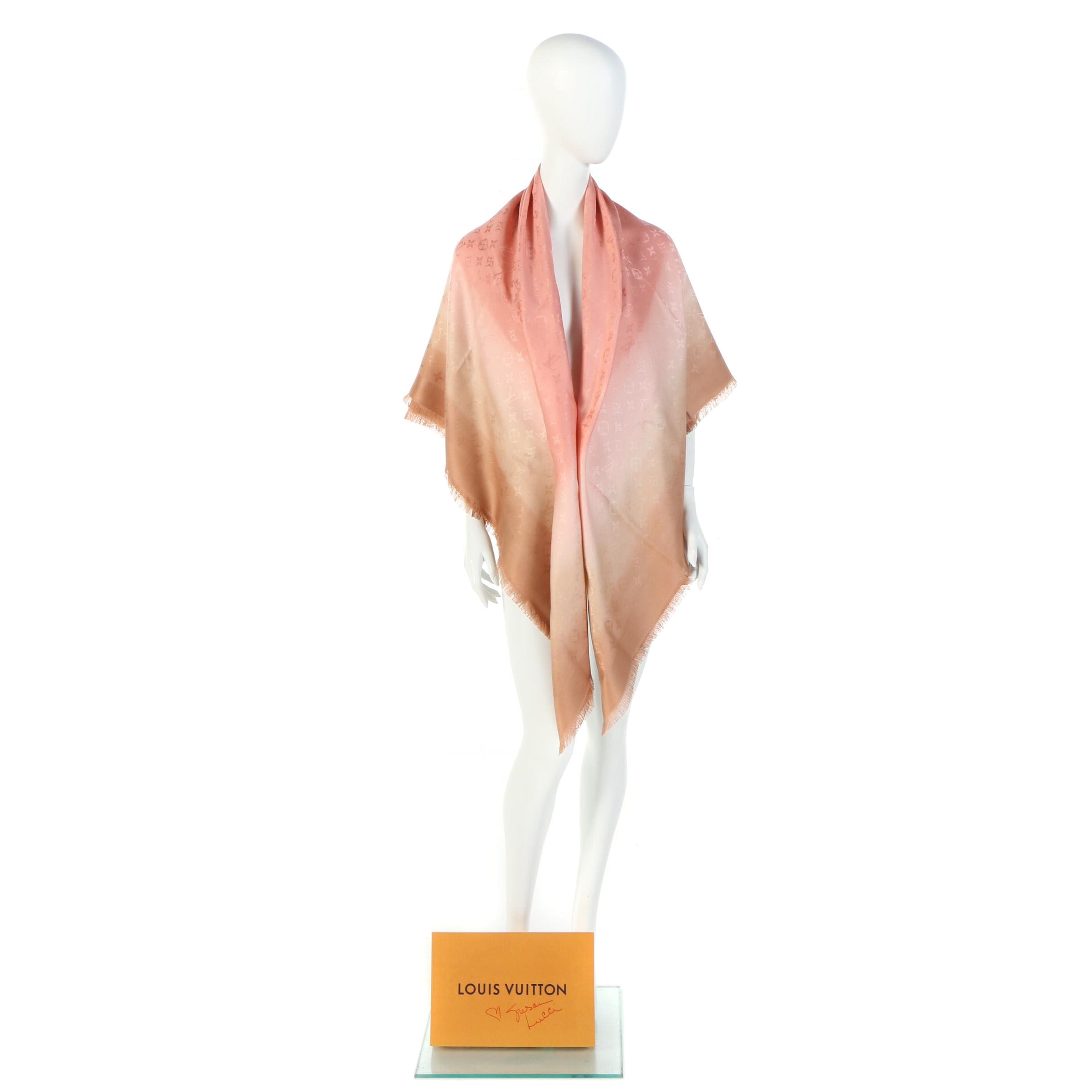 Louis Vuitton Silk and Wool Ombré Monogram Shawl with Box Signed by Susan Lucci