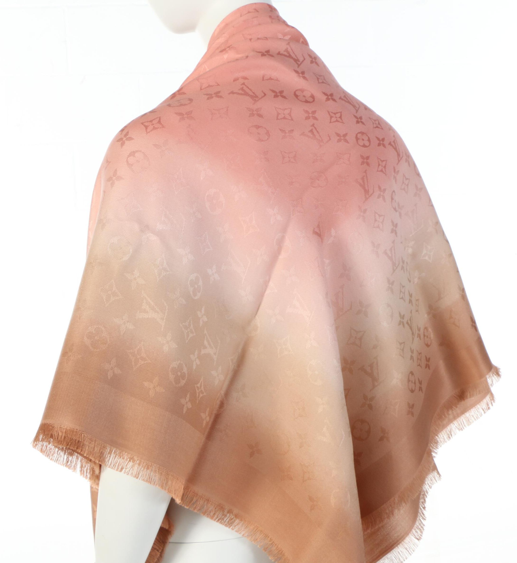 Louis Vuitton Silk and Wool Ombré Monogram Shawl with Box Signed by Susan Lucci