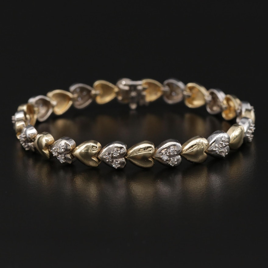 14K Yellow Gold Diamond Heart Link Bracelet