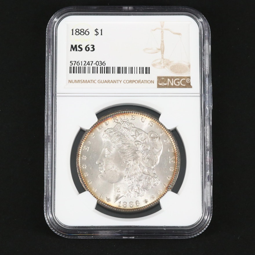 NGC Graded MS63 1886 Silver Morgan Dollar