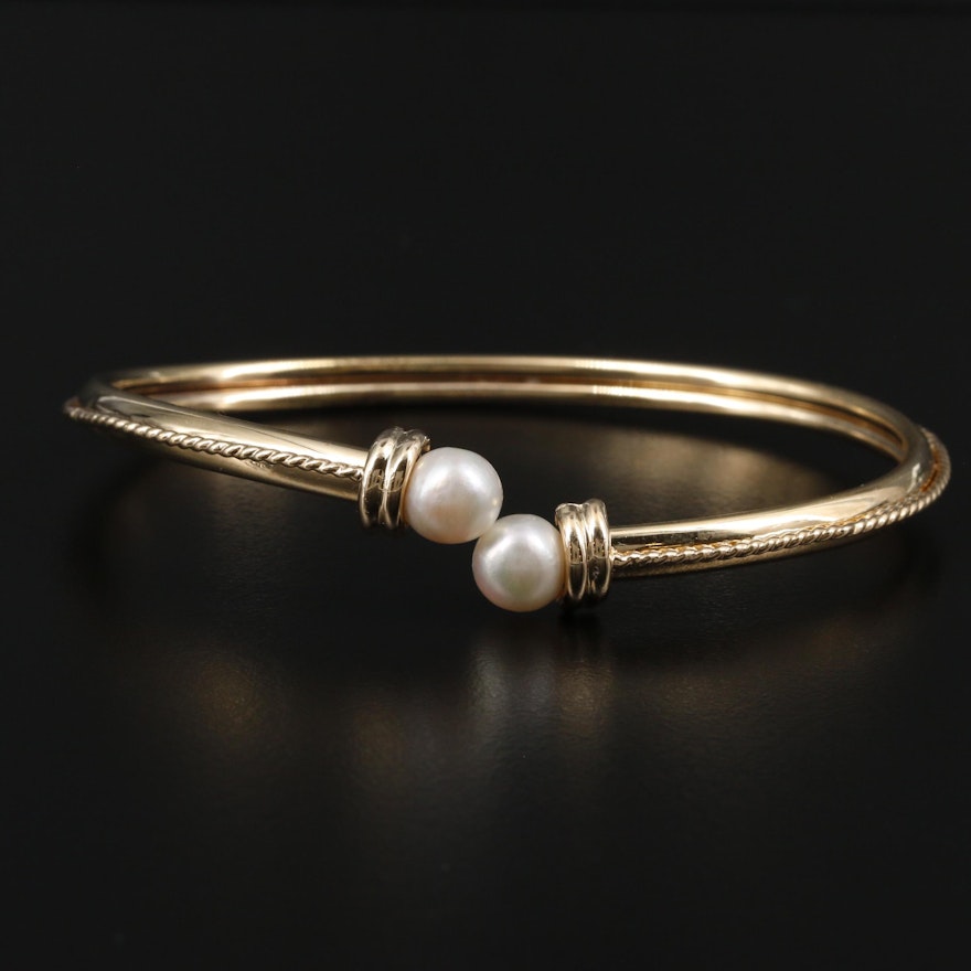 14K Yellow Gold Cultured Pearl Bypass Bracelet