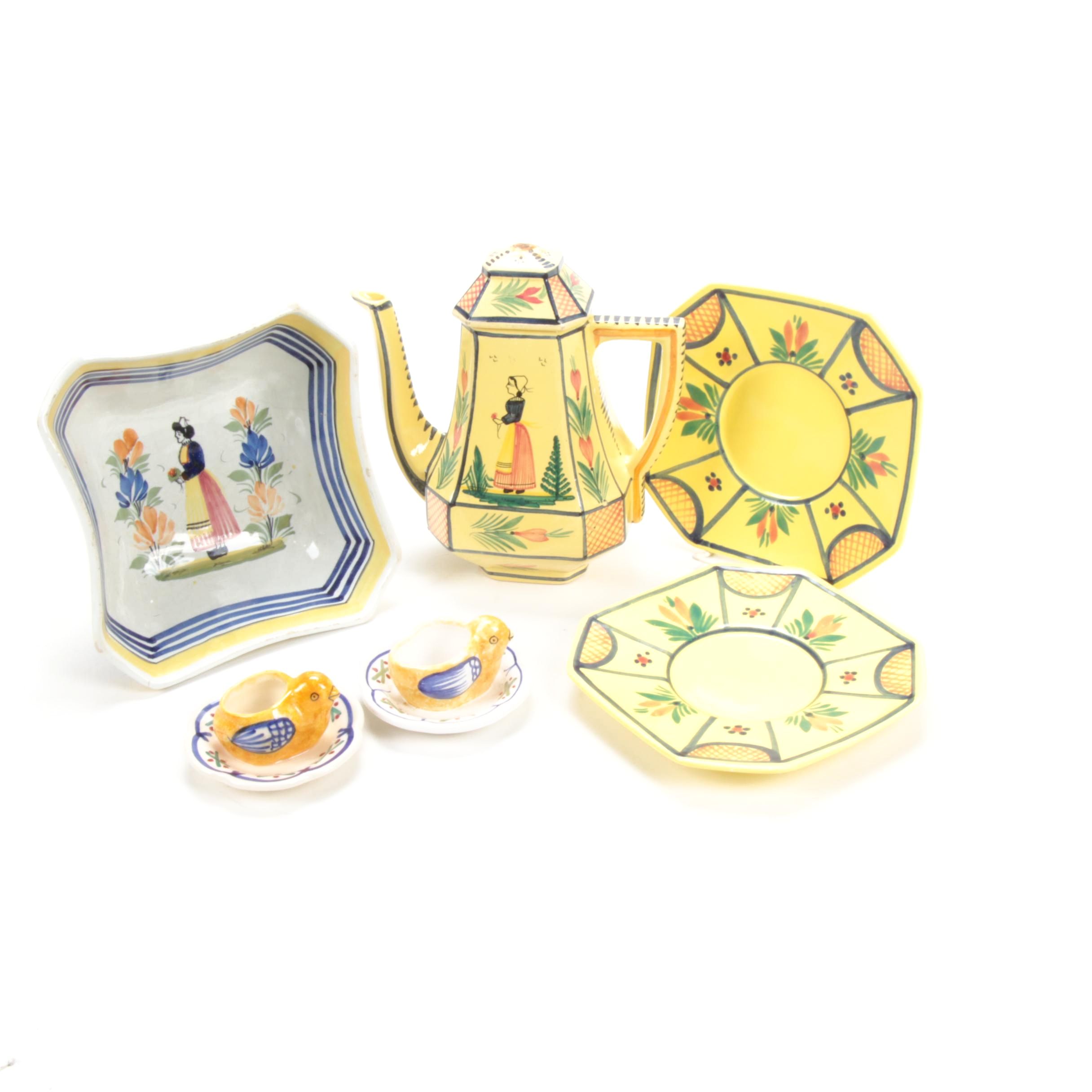 HB Quimper, Quimper Faïence "Soleil Yellow" and "Henriot" Serveware