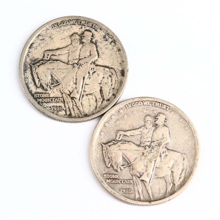 Two 1925 Stone Mountain Commemorative Silver Half Dollars