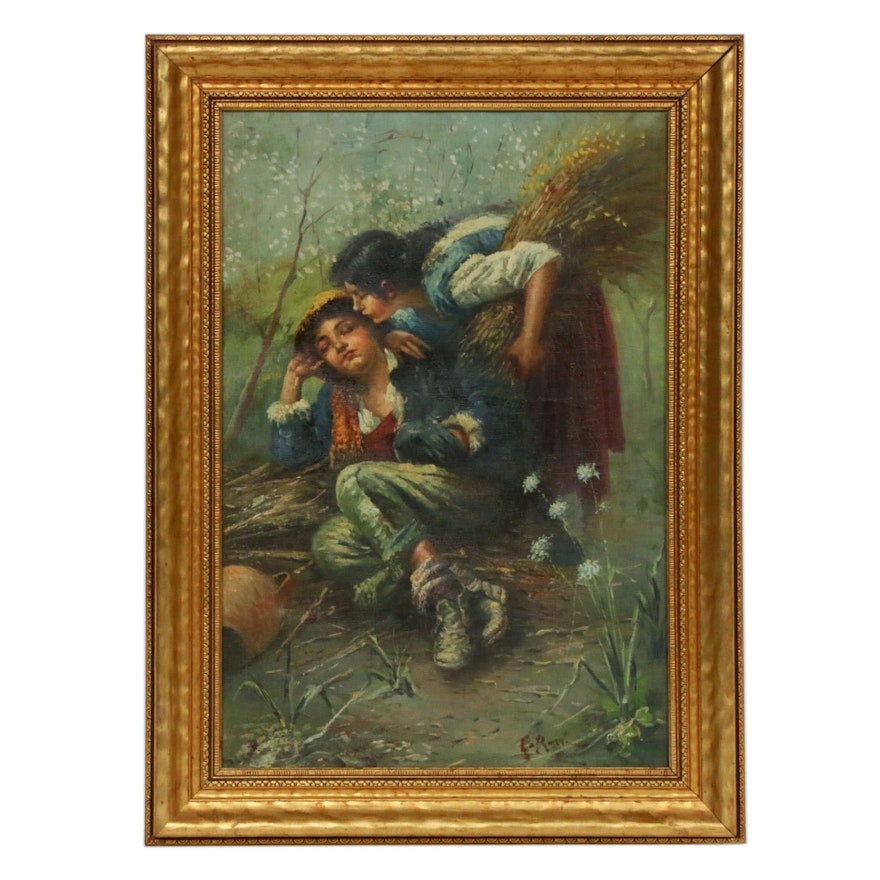 Sleeping Shepherd and Peasant Girl Oil Painting, 1957