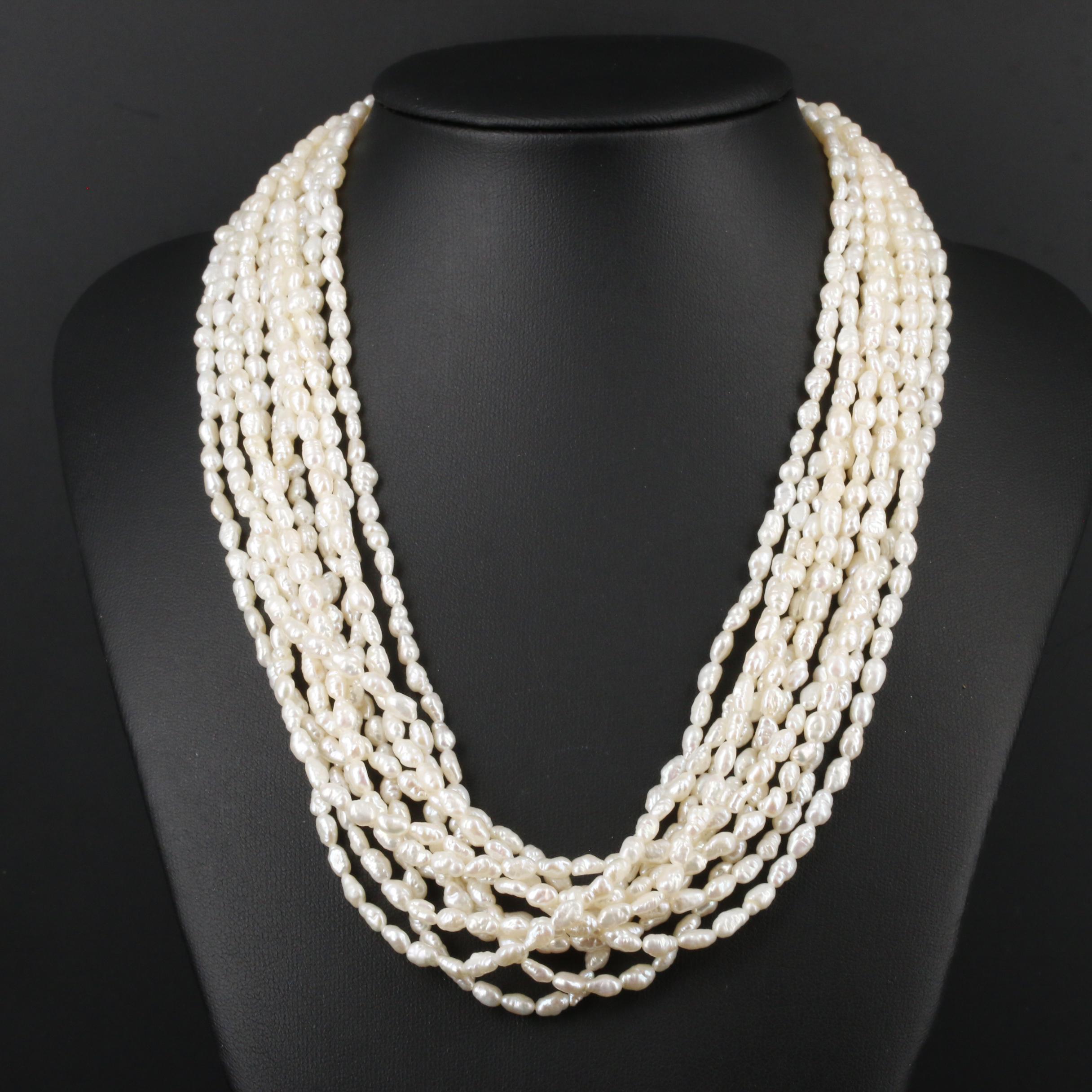Pearl Multi-Strand Necklace with 14K Gold Clasp