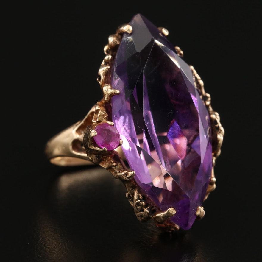 14K Yellow Gold 17.27 CT Amethyst and Ruby Ring